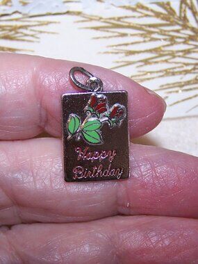 BEAU Sterling Silver Enamel Charm - Happy Birthday with Red Roses
